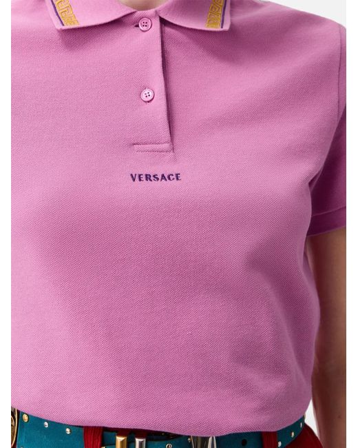 Versace Pink Embroidered-Logo Cotton Piqué Polo