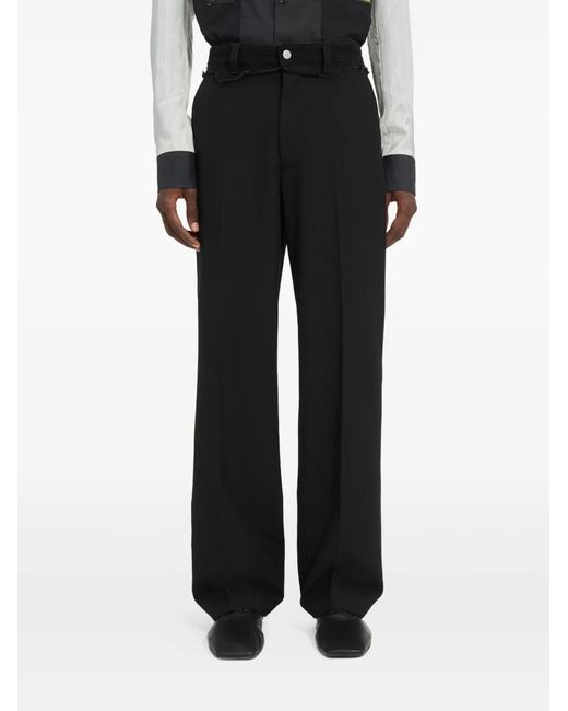 MM6 by Maison Margiela Black Frayed-Waistband Trousers for men