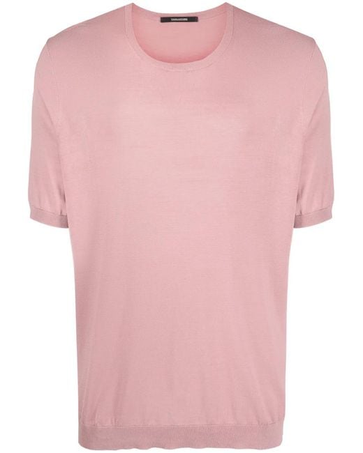 Tagliatore Pink Knitted Silk T-Shirt for men
