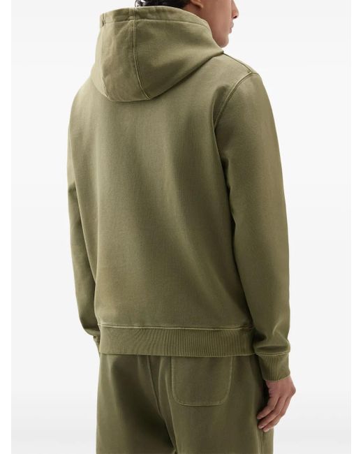 Woolrich Green Logo-Print Cotton Hoodie for men