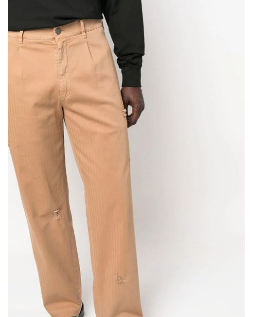 Palm Angels Natural Ripped-Detail Straight-Leg Trousers for men