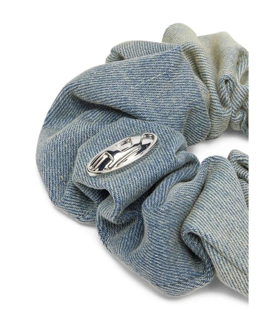 DIESEL Gray Logo-Plaque Scrunchie