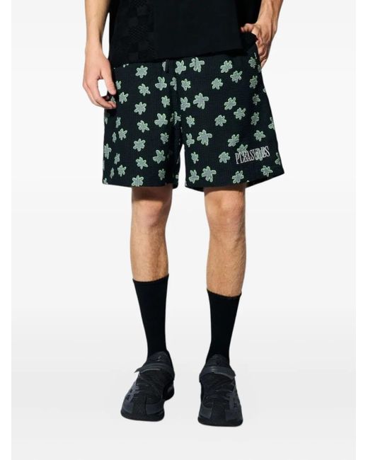 Pleasures Black Floral Seersucker Deck Shorts for men