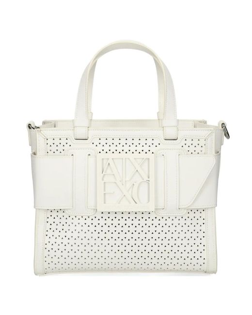 ARMANI EXCHANGE White Cut-Out Logo-Detail Tote Bag