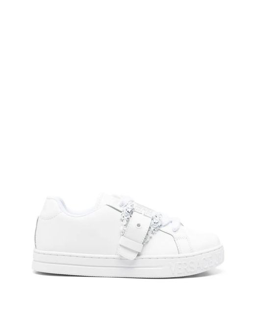 Versace Jeans Couture White Buckle-Strap Sneakers