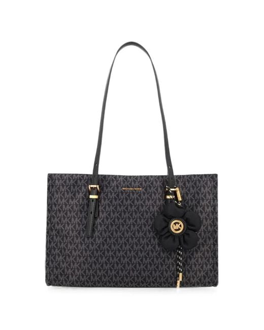 MICHAEL Michael Kors Black Medium Zadie Logo-Print Flower-Charm Tote Bag