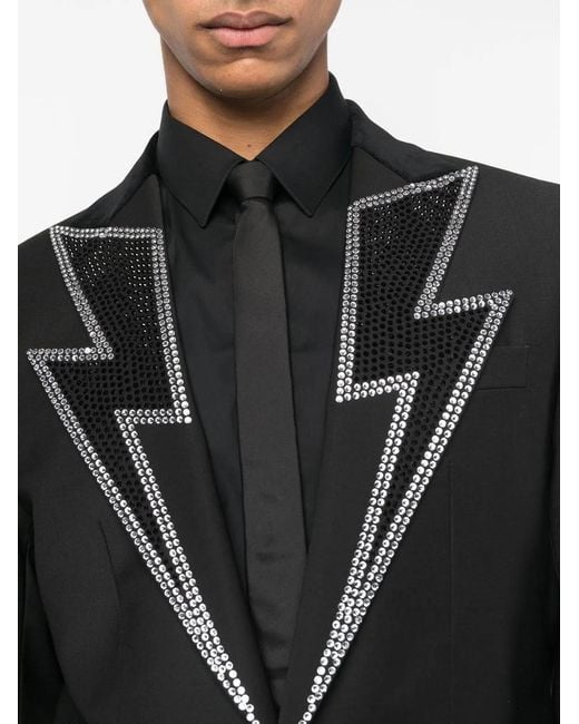 Philipp Plein Black Crystal-Embellished Single-Breasted Blazer for men