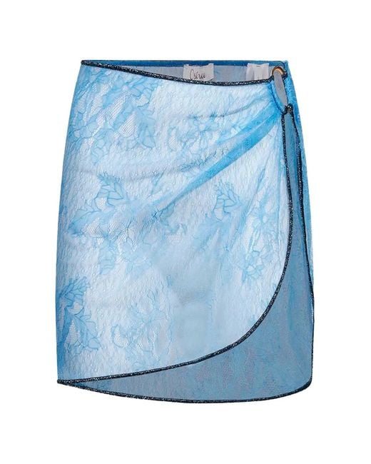 Oseree Blue Lace-Overlay Wrap Cover-Up Skirt