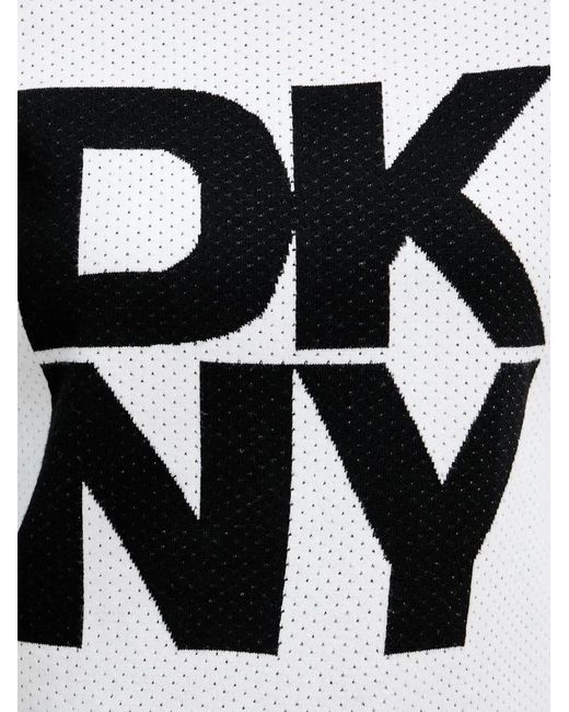DKNY Blue Logo-Detail Perforated-Knit Sweater