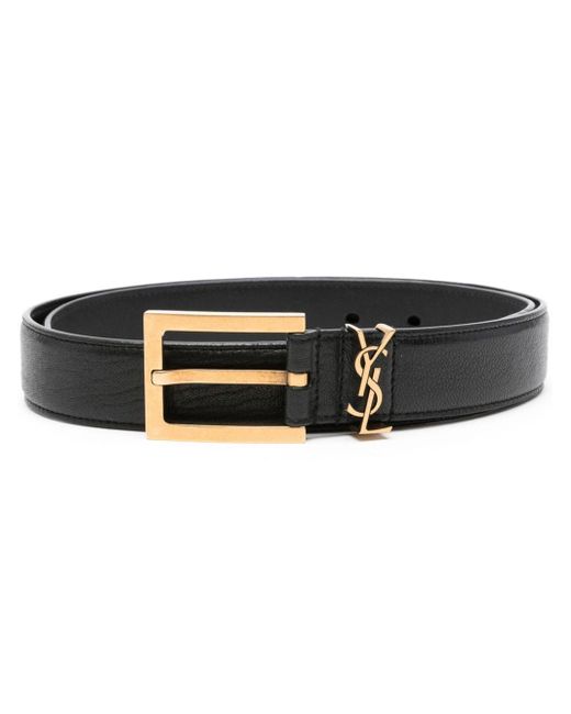 Saint Laurent Black Cassandre Leather Belt