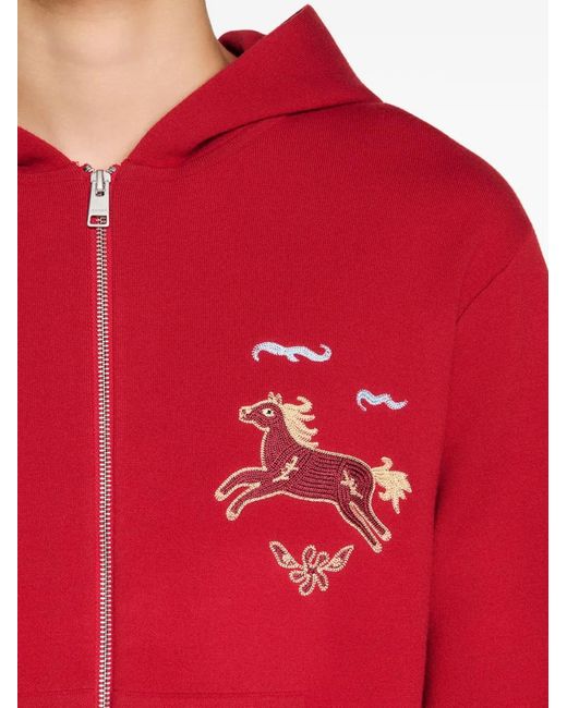 Sandro Red Animal Print Zip-Up Cardigan for men