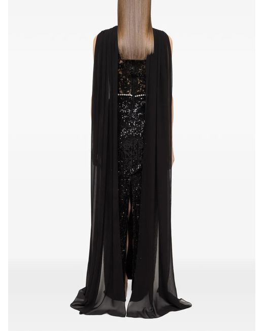 Nissa Black Sequin Lace Maxi Dress