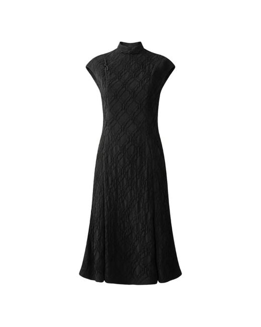 Shanghai Tang Black Silk Jacquard Qipao Dress