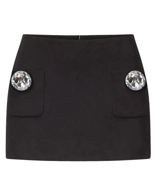Area Black Crystal-Embellished Wool Mini Skirt