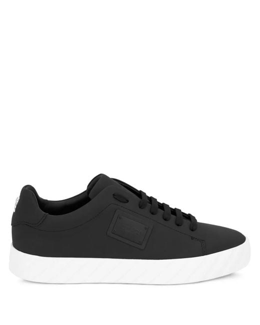 Philipp Plein Black Plaque Leather Low-Top Trainers