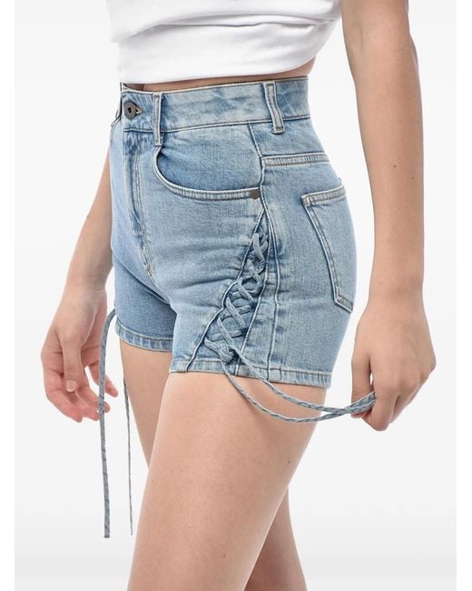 Stella McCartney Blue Lace-Up Denim Mini Shorts