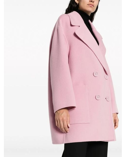 Elisabetta Franchi Pink Double-Breasted Wool Coat