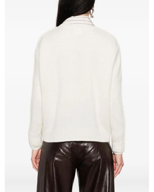 Kujten White Whipstitch-Detailed Sweater