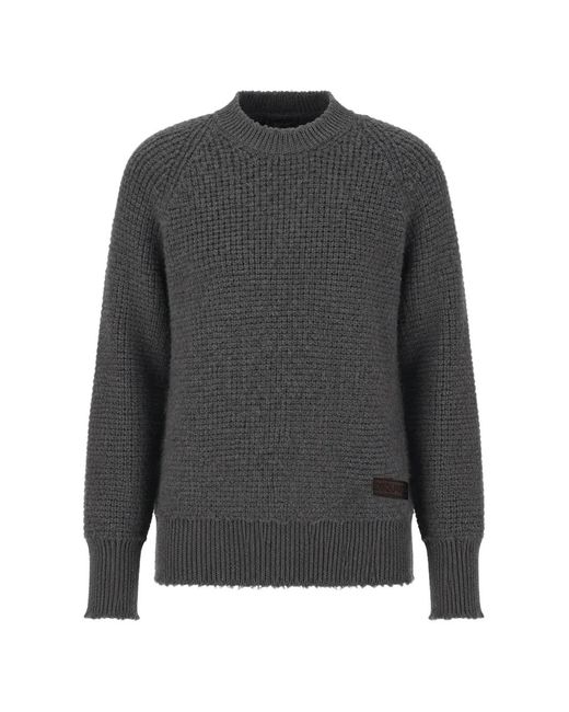 DSquared² Gray Waffle-Knit Raglan-Sleeve Sweater