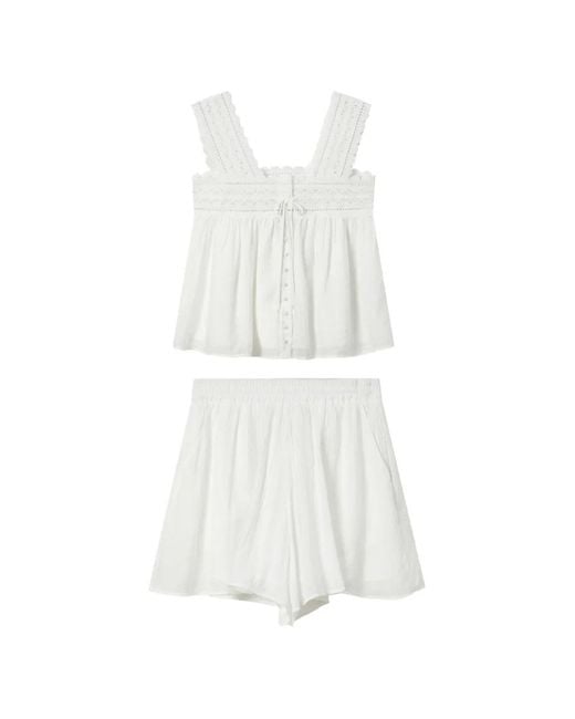 B+ AB White Lace-Trim Button-Front Jumpsuit