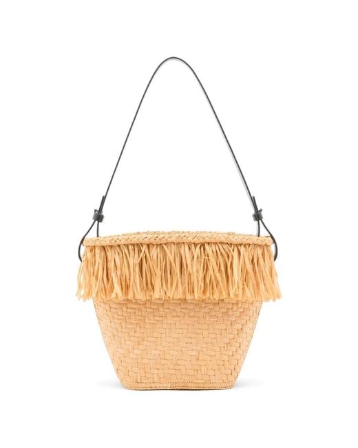 Proenza Schouler White Fringe-Trim Woven Bucket Bag