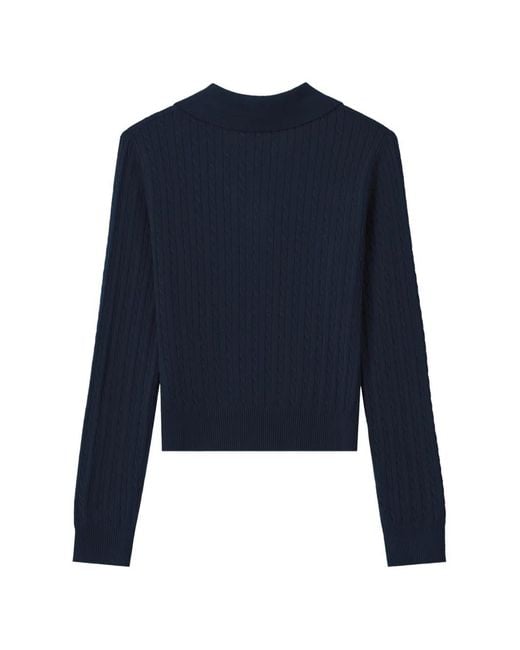 Chocoolate Blue Cable-Knit Polo Sweater