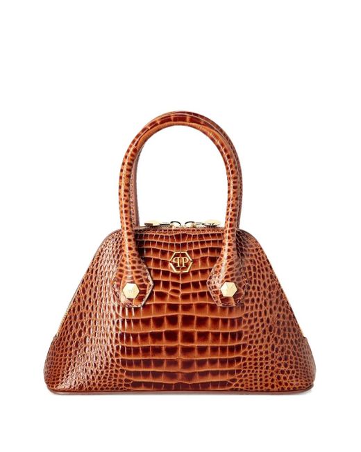 Philipp Plein クロコパターン ハンドバッグ Brown
