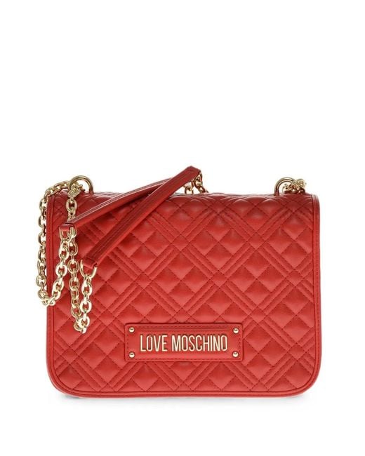 Moschino Red Diamond-Pattern Shoulder Bag