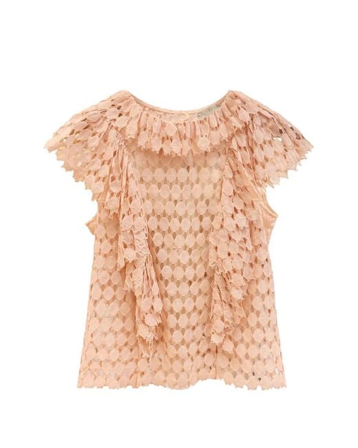 Ulla Johnson Pink Lace Ruffled Top