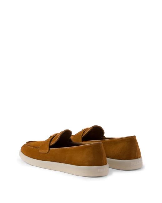 Prada Brown Suede Triangle Loafers