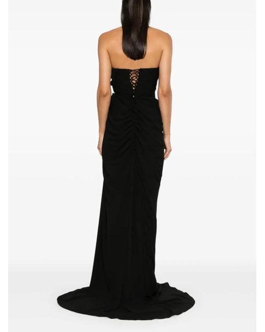 Ana Radu Black Floral-Appliqué Maxi Dress