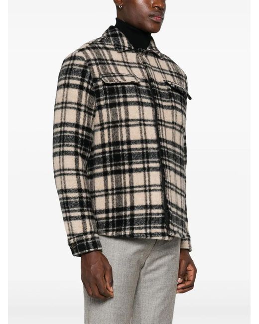 Eleventy Black Checkered Shirt Jacket for men