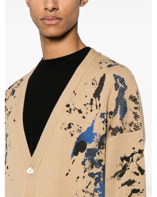 Moschino Natural Paint-Splatter Wool Cardigan for men