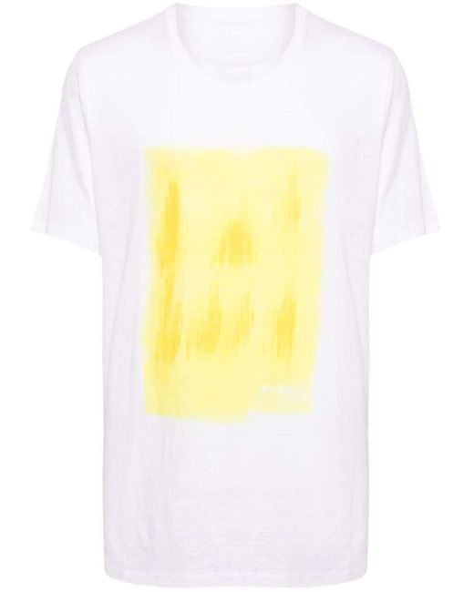 120% Lino Linnen T-shirt Met Verfprint in het Yellow voor heren