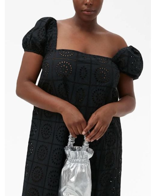Ganni Black Broderie Anglaise Midi Dress