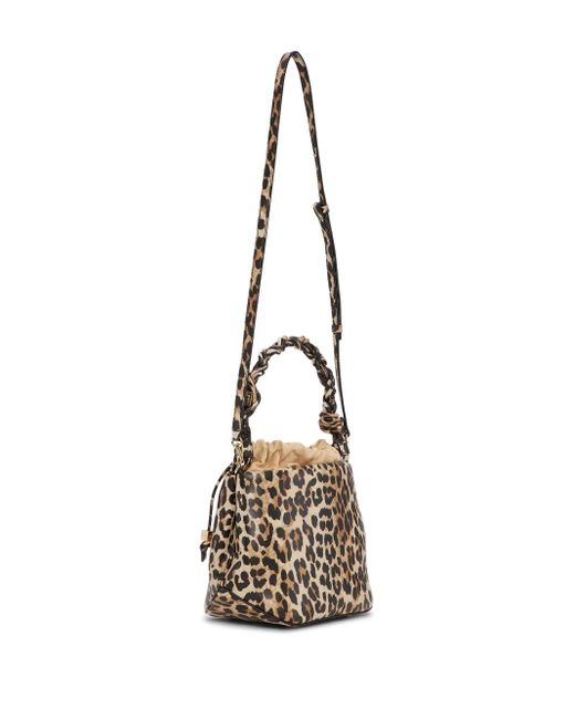 Ganni White Bou Leopard-Print Bucket Bag