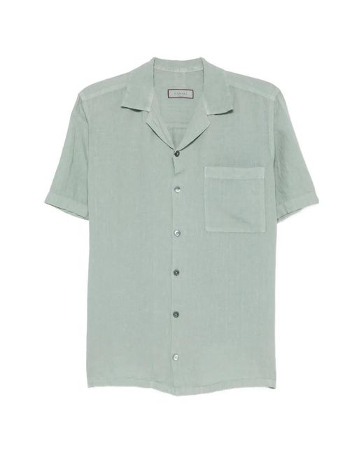 Canali Green Short-Sleeve Chest-Pocket Shirt for men