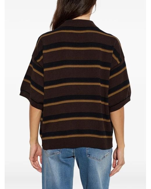 Gestuz Black Striped Short-Sleeve Polo Shirt