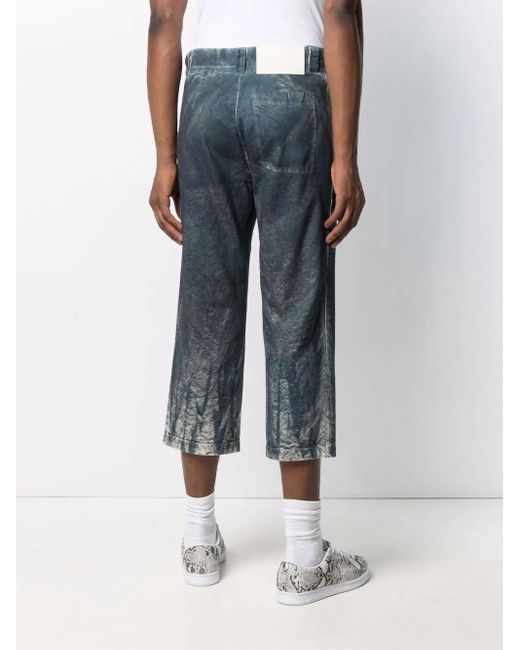 Sunnei Blue Bleached-Effect Cropped Trousers for men