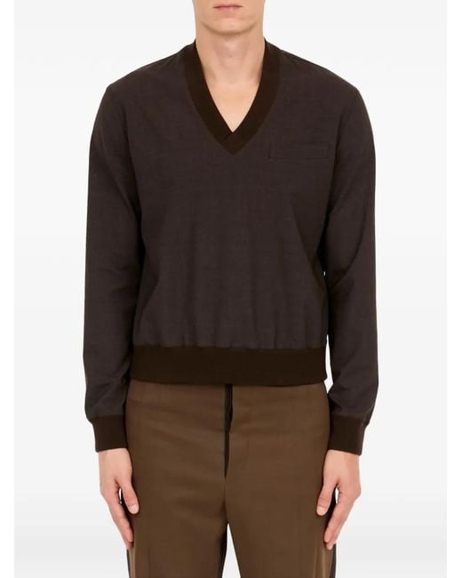 MM6 by Maison Margiela Brown V-Neck Long-Sleeve Top