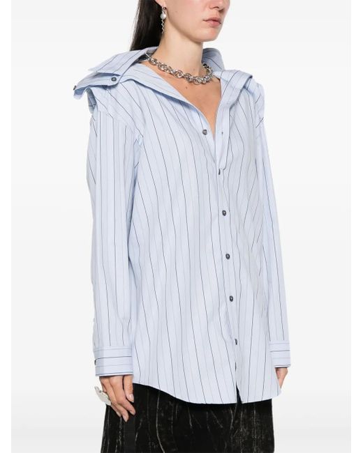 Y. Project Blue Organic Cotton Striped Draped Shirt
