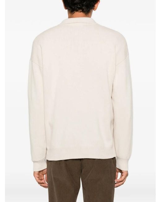 Roberto Collina White Ribbed-Trim Long-Sleeve Polo Shirt for men