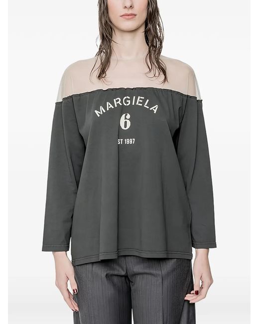MM6 by Maison Margiela Gray Logo-Print Mesh-Panel Blouse