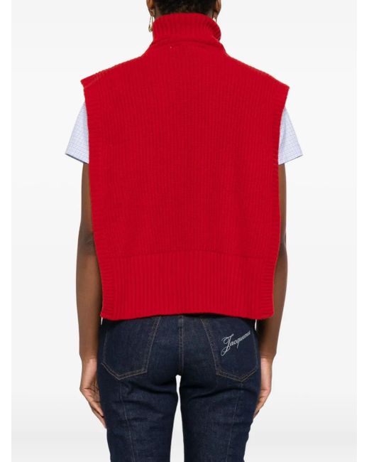 DAVANTINO Red Turtleneck Sleeveless Wool Sweater