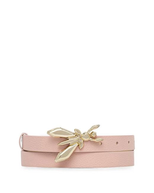 Patrizia Pepe Pink Fly-Plaque Pebbled-Leather Belt