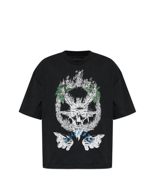 AllSaints Black Palm Ripper Crew-Neck T-Shirt for men