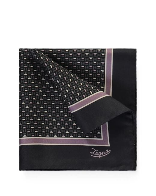 Zegna Black Geometric-Print Silk Pocket Square for men