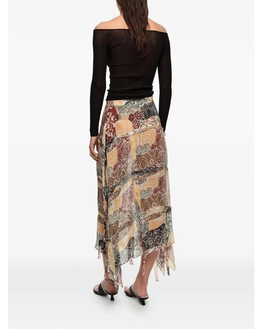 Bimba Y Lola White Printed Assymetric Skirt