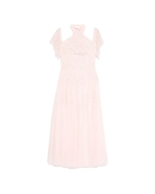 Needle & Thread Pink Scallop Sequin Halter-Neck Gown