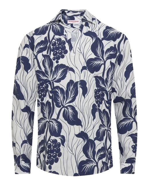 Orlebar Brown Blue Ridley Floral-Print Linen Top for men